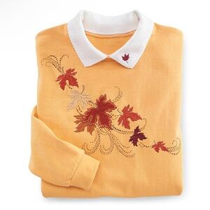 Vintage Women’s Collard Sweatshirt Yellow Maple Leaves | Size M | Preowned | LJ1